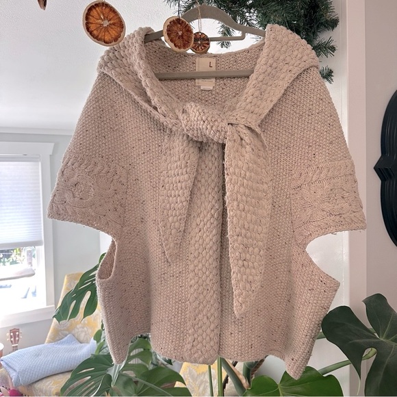 Anthropologie Sweaters - Anthropologie Far Away From Close - Cozy Hooded Short Sleeved Knit Sweater